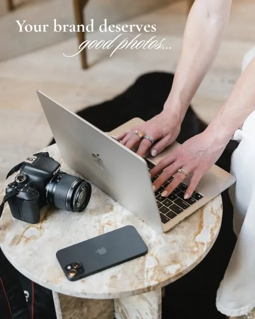 Camera, laptop, and phone ready for a B SOCIAL brand content session
